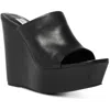 Steve Madden Barona Womens Leather Platform Wedge Sandals In Black