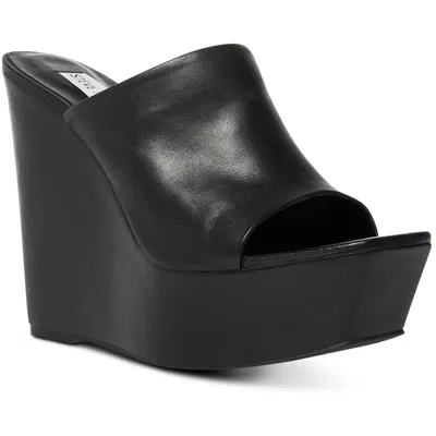 Steve Madden Barona Womens Leather Platform Wedge Sandals In Black