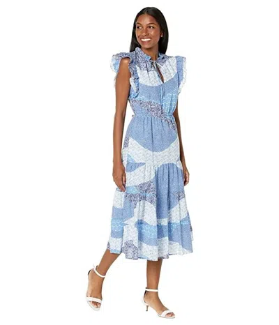 Steve Madden Bb Dakota By  Zappos Print Lab Dress Womens Large Petite Blue Khd333