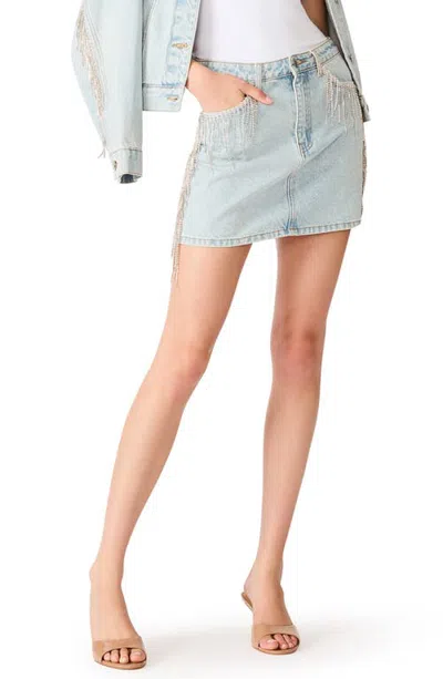 Steve Madden Beck Crystal Fringe Denim Miniskirt In Blue