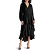 Steve Madden Bei Long Sleeve Tiered Satin Midi Dress In Black