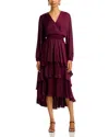 Steve Madden Bei Surplice Neck Asymmetric Midi Dress In Burgundy