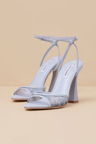 Steve Madden Beki Light Blue Mesh Suede Leather Floral High Heel Sandals