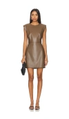 Steve Madden Belen Padded Shoulder Faux Leather Minidress In Brown