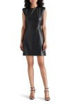 Steve Madden Belen Padded Shoulder Faux Leather Minidress In Black