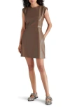 Steve Madden Belen Padded Shoulder Faux Leather Minidress In Coco