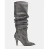 Steve Madden Bellamie-r Black Rhinestone Pointed-toe Knee-high Boots In Black