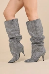 Steve Madden Bellamie-r Black Rhinestone Pointed-toe Knee-high Boots In Black