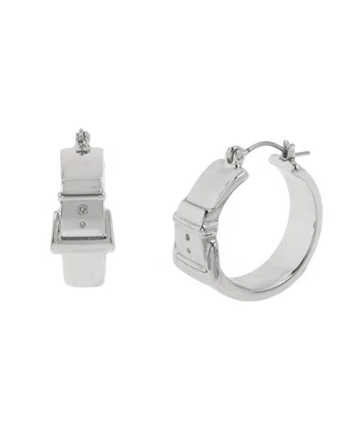 Steve Madden Belt Buckle Hoop Earrings In Rhodium