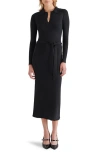 Steve Madden Belted Long Sleeve Polo Sweater Dress In Black