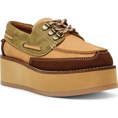 Steve Madden Benett Platform Boat Shoe In Olive/brown