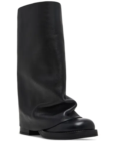 Steve Madden Benton Mid-shaft Foldover Cuffed Moto Boots In Black