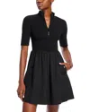 Steve Madden Berlina Half Zip Mixed Media Dress In Black