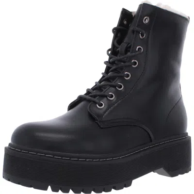 Steve Madden Bettyy Womens Faux Fur Lace Up Platform Boots In Black