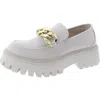 Steve Madden Bianca Womens Faux Leather Block Heel Loafers In Beige