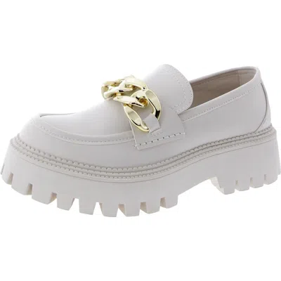 Steve Madden Bianca Womens Faux Leather Block Heel Loafers In Beige