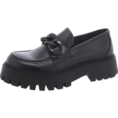 Steve Madden Bianca Womens Laser Cut Round Toe Loafers In Black