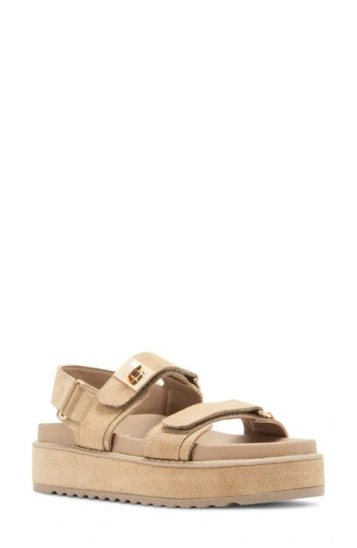 Steve Madden Bigmona Raffia Slingback Platform Sandal In Taupe Suede