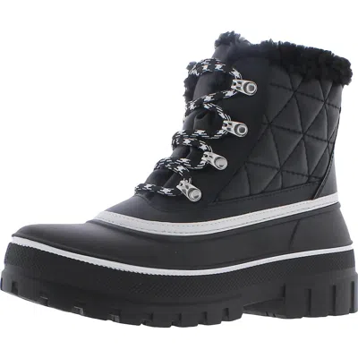 Steve Madden Billow Womens Leather Faux Fur Winter Boots In Black