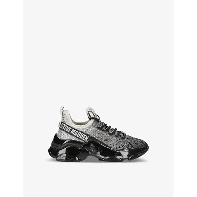 Steve Madden Girls Black Kids Mistica Embellished Knitted Trainers 7-9 Years