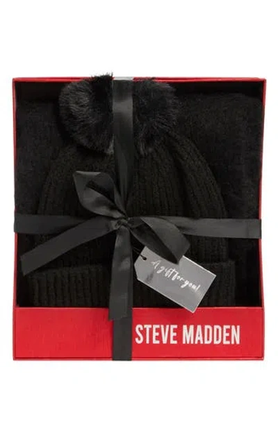 Steve Madden Black Scarf & Beanie Gift Set