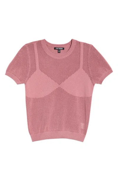 Steve Madden Blakelee Open Stitch Short Sleeve Sweater In Pink