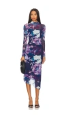 Steve Madden Blare Floral Long Sleeve Mesh Midi Dress In Lavender