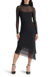 Steve Madden Blare Long Sleeve Mesh Midi Dress