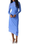 Steve Madden Blare Long Sleeve Mesh Midi Dress In Blue