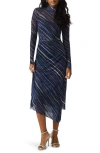 Steve Madden Blare Stripe Long Sleeve Mesh Midi Dress In Blue