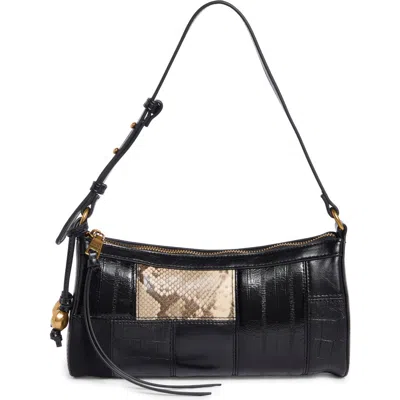Steve Madden Blowen Faux Leather Baguette Bag In Multi Black Patchwork