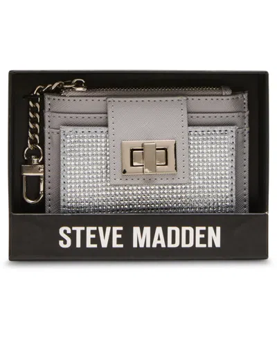 Steve Madden Blynda-g Mini Rhinestone Card Case In Silver