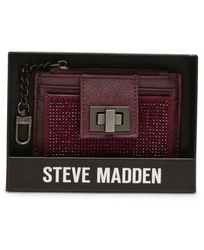 Steve Madden Blynda-g Mini Rhinestone Card Case In Wine