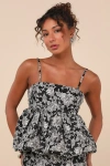 Steve Madden Women's Bodi Floral Brocade Peplum Top In Black