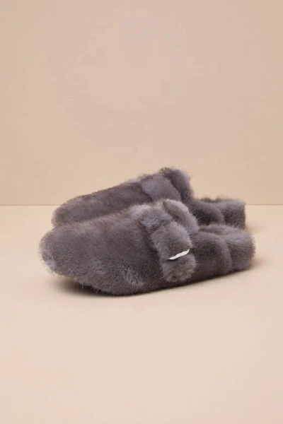 Steve Madden Bohan Grey Faux Fur Buckle Mule Slides