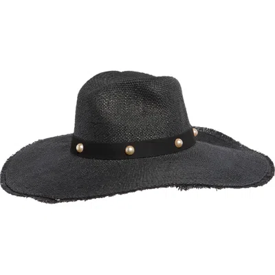 Steve Madden Boho Glam Studded Straw Hat In Black