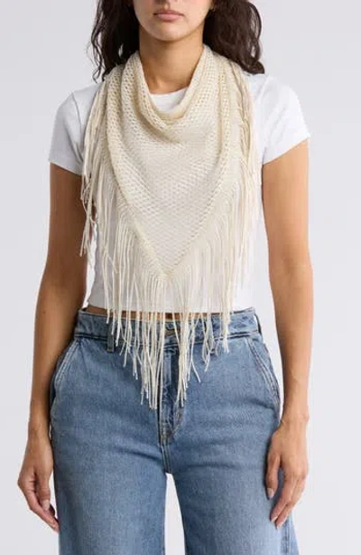 Steve Madden Boho Open Knit Fringe Scarf In Antique White