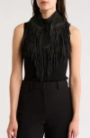Steve Madden Boho Open Knit Fringe Scarf In Black