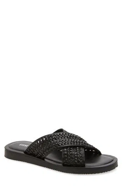 Steve Madden Boweri Woven Strap Slide Sandal In Black