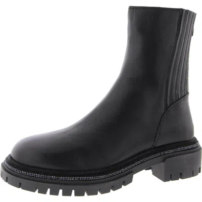 Steve Madden Braced Womens Leather Block Heel Ankle Boots In Black