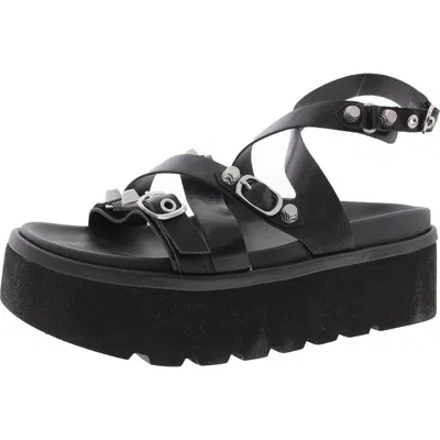 Steve Madden Brant Womens Embellished Faux Leather Platform Sandals In Black