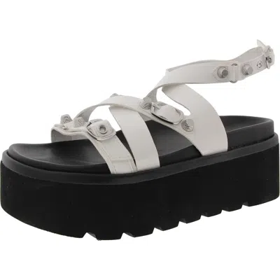 Steve Madden Brant Womens Embellished Faux Leather Platform Sandals In White