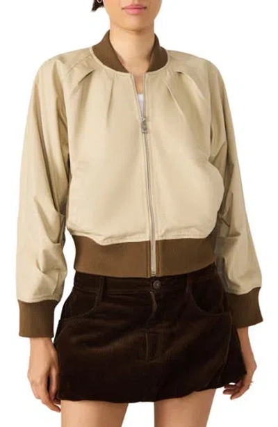 Steve Madden Bray Cotton Crop Bomber Jacket In Brown