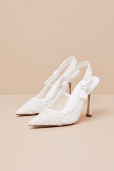 Steve Madden Bri White Lace Pearl Ribbon Pointed-toe Slingback Pumps
