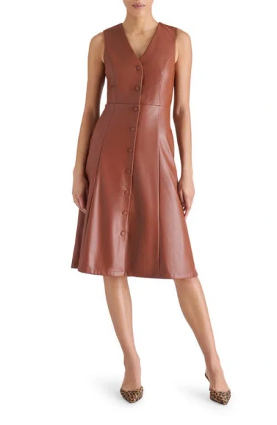 Steve Madden Bridgette Faux Leather Dress In Brown