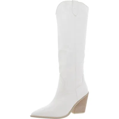 Steve Madden Bronco Womens Faux Leather Pointed Toe Knee-high Boots In White