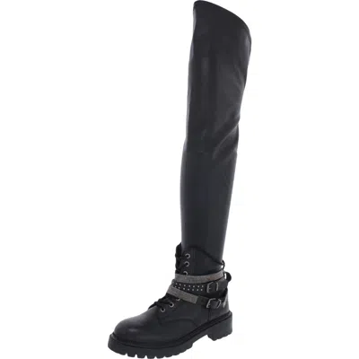 Steve Madden Bronte Womens Leather Rhinestone Thigh-high Boots In Black