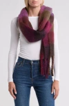 Steve Madden Brushed Plaid Blanket Scarf In Dark Multi