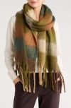 Steve Madden Brushed Plaid Blanket Scarf In Green