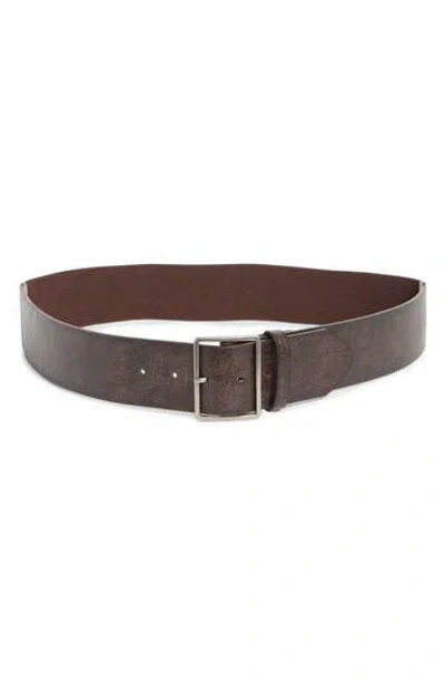Steve Madden Burnished Edge Stretch Faux Leather Belt In Brown